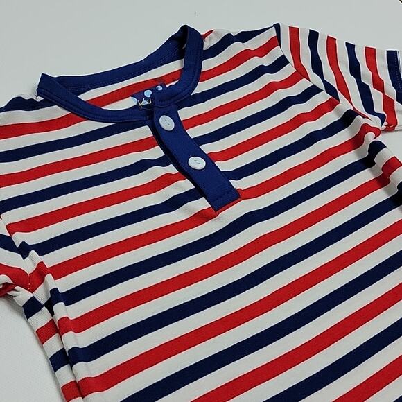 Kickee Pants Henley Romper in Print USA Stripe Red White Blue 3-6M FLAWS - Picture 3 of 11